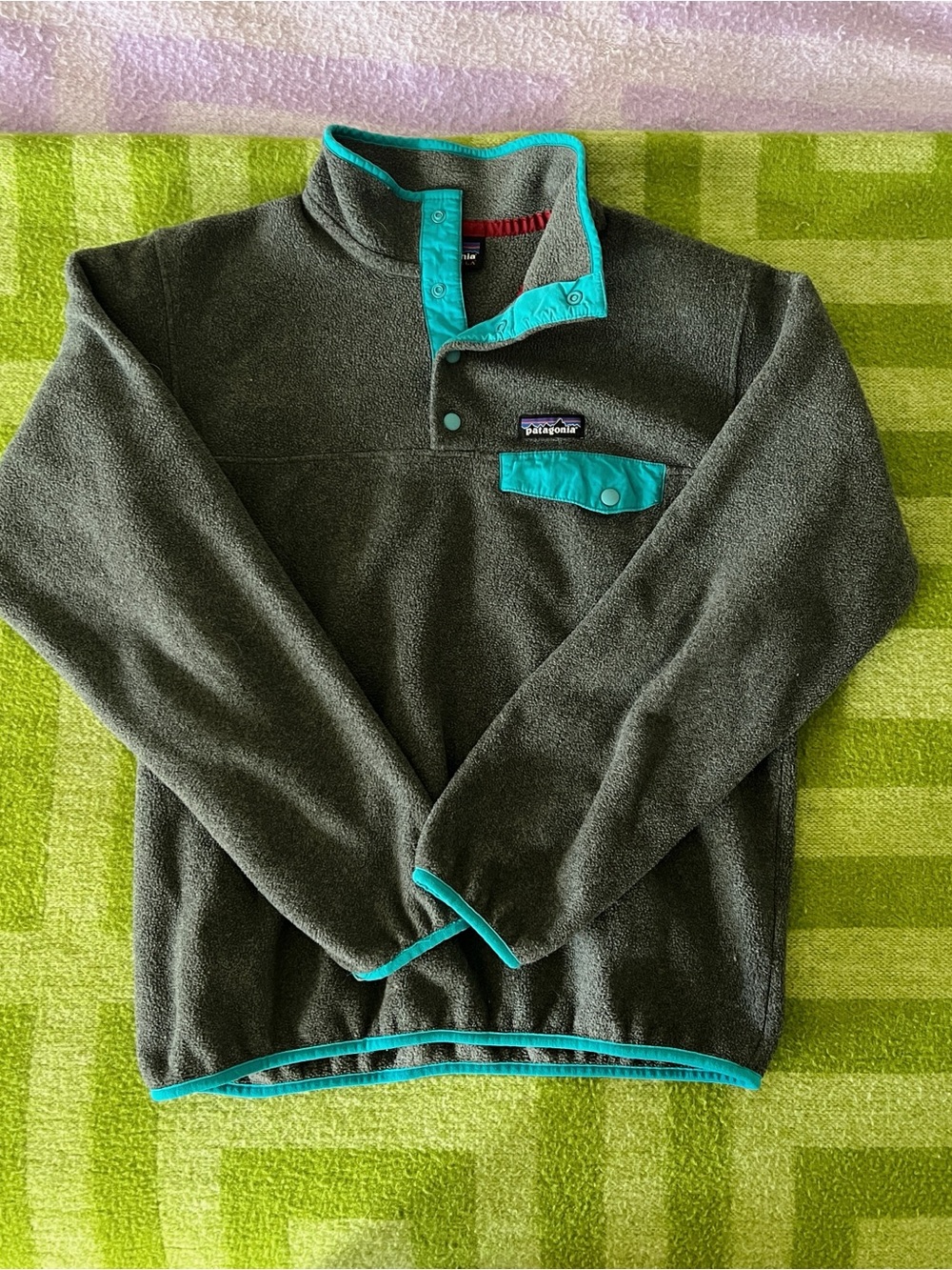 Patagonia Gray Fleece Pullover with Teal Trim